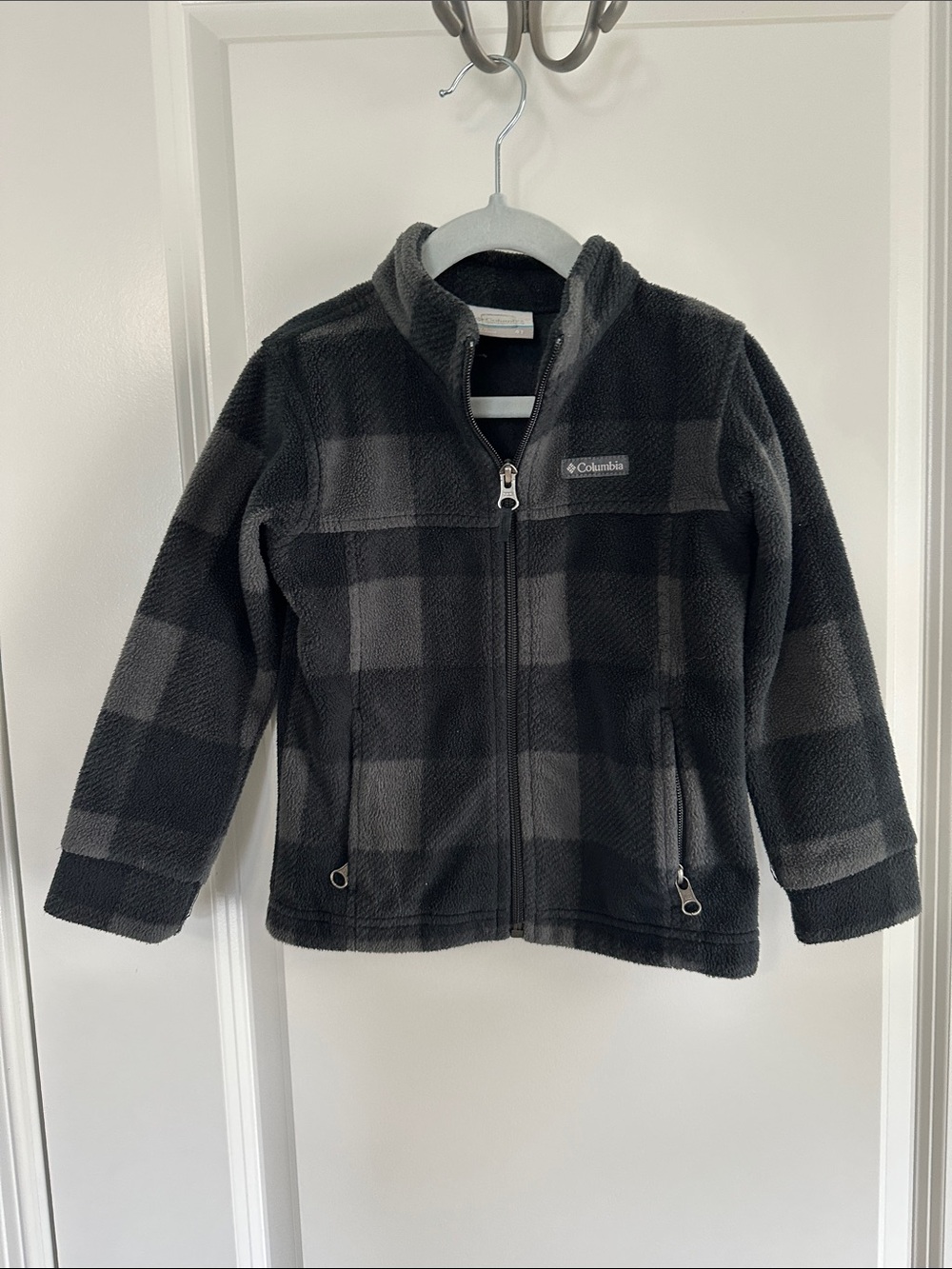 Columbia Kids Black & Gray Plaid Fleece Zip Jacket